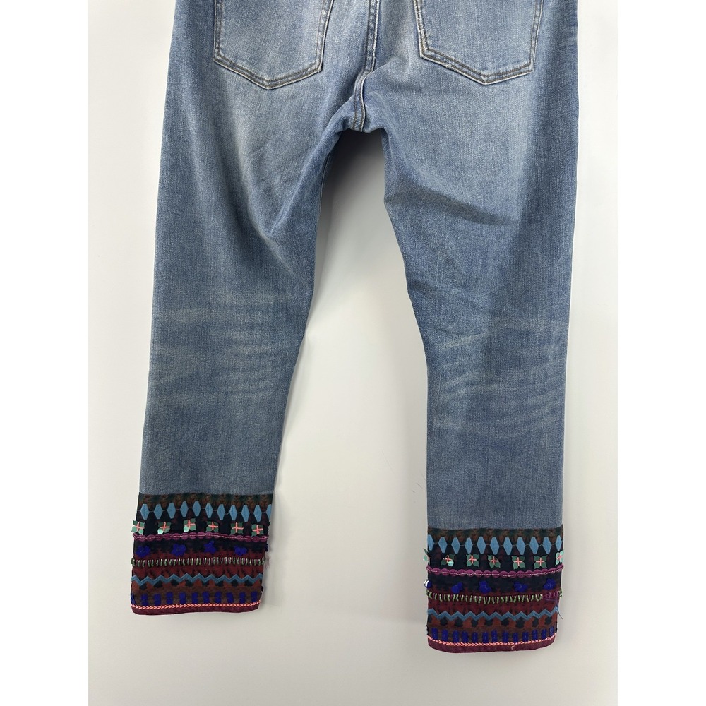 Pilcro Anthropologie Blue Denim Jeans Embellished Cuff Boho Festival Straight 28 - Picture 16 of 16